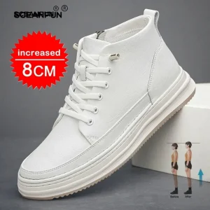 2025 Casual genuine leather new height increasing shoes for men 8cm invisible elevator sneakers sport zapatillas de Hombre