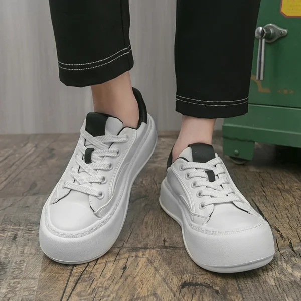 Fashion High Quality Casual Leather Men Board Shoes Thick Bottom Comfy Outdoor Walking Shoes Antiskid Running Lace-Up Shoes - Image 2