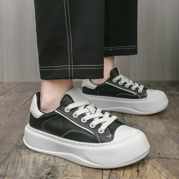 Fashion High Quality Casual Leather Men Board Shoes Thick Bottom Comfy Outdoor Walking Shoes Antiskid Running Lace-Up Shoes - Image 5