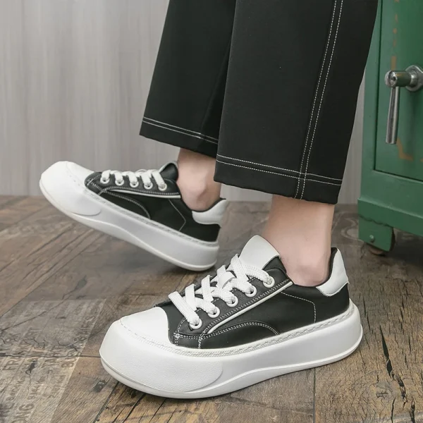 Fashion High Quality Casual Leather Men Board Shoes Thick Bottom Comfy Outdoor Walking Shoes Antiskid Running Lace-Up Shoes - Image 6
